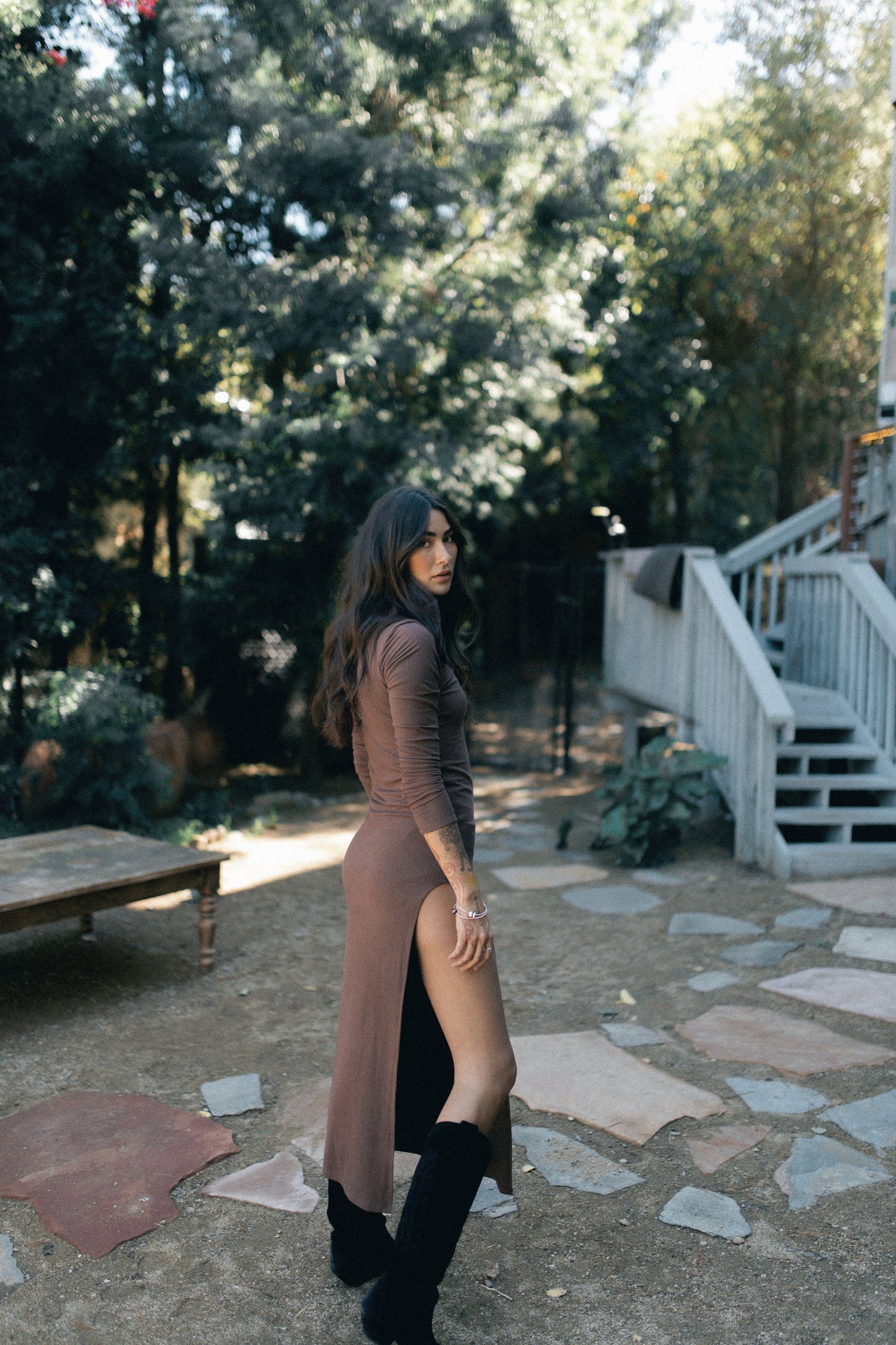 WIDE RIB LONG SLEEVE MAXI