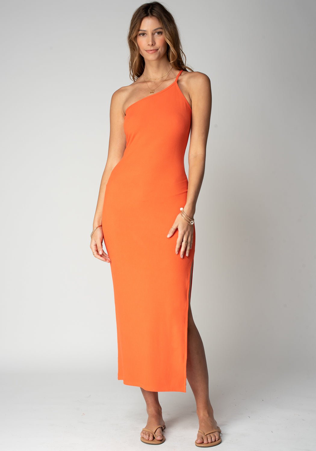 orange rib dress Orange Ribbed Sleeveless Midi Dress PinkBlush