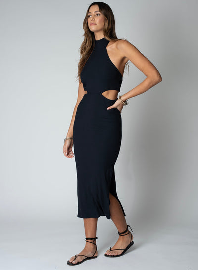 WIDE RIB HALTER CUT AWAY DRESS