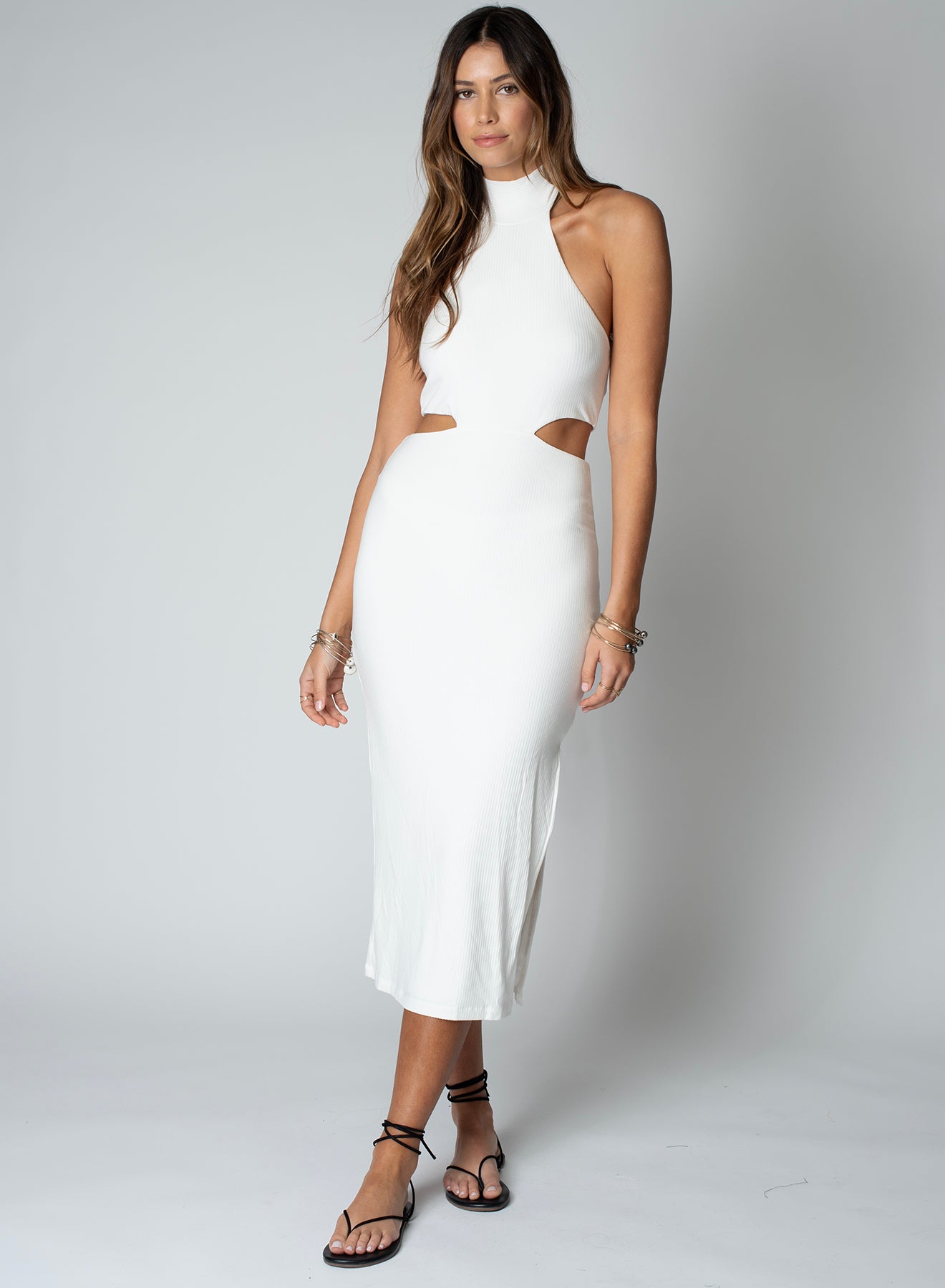 WIDE RIB HALTER CUT AWAY DRESS – STILLWATER