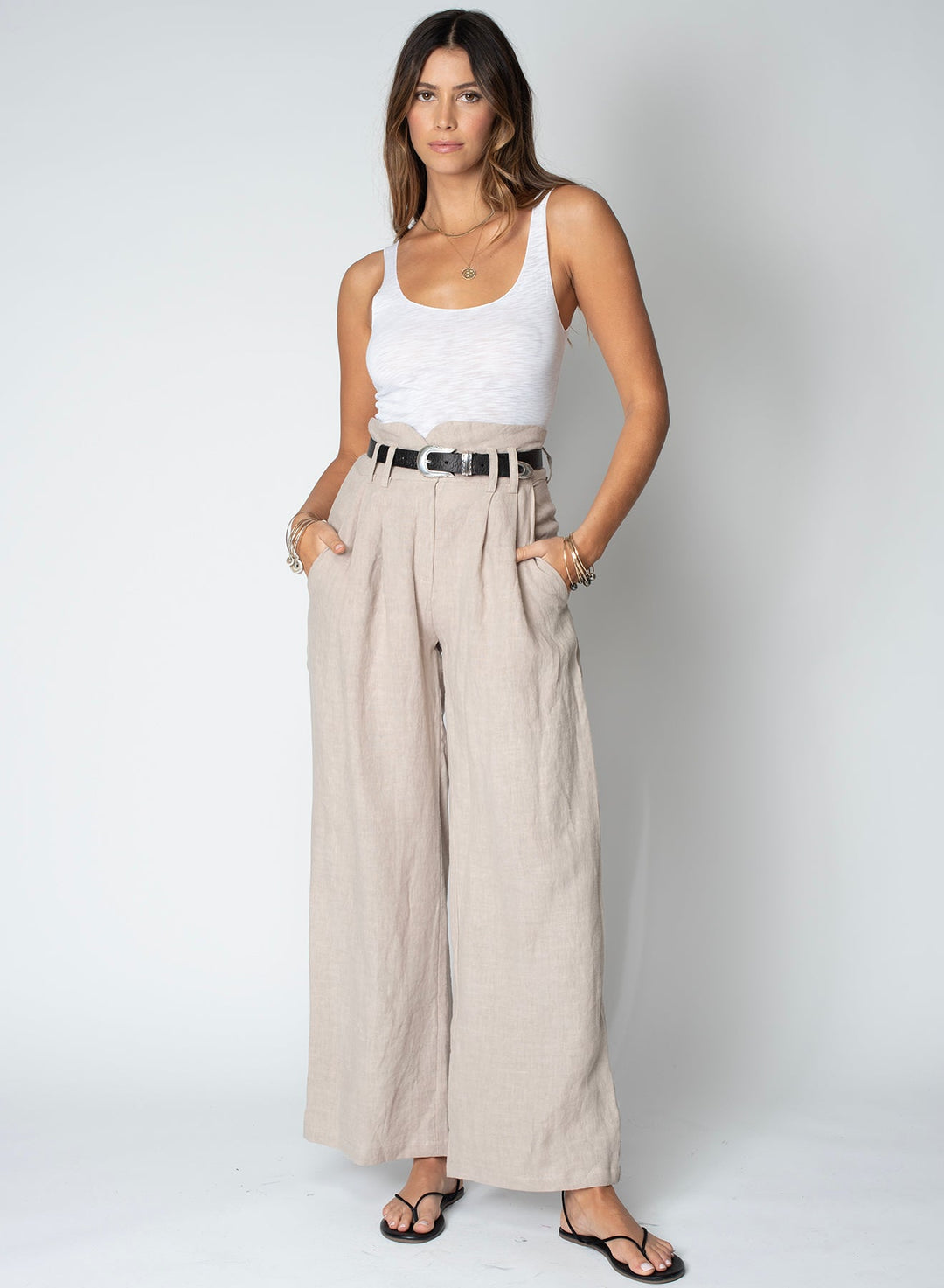 LINEN NOTCH WAIST PANT