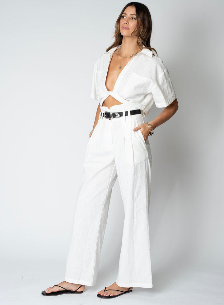 LINEN KNOT FRONT SHORT SLEEVE SHIRT