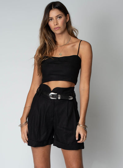 LINEN KNOTCH WAIST SHORTS