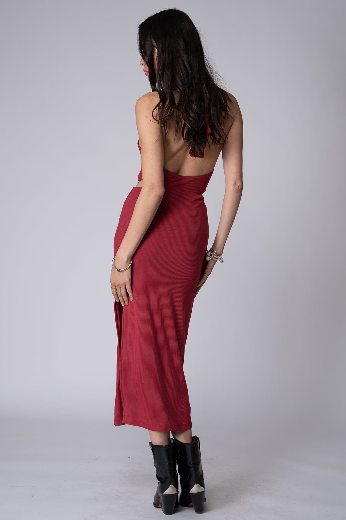 WIDE RIB HALTER CUT AWAY DRESS