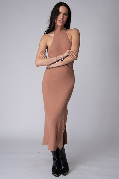 WIDE RIB HALTER CUT AWAY DRESS