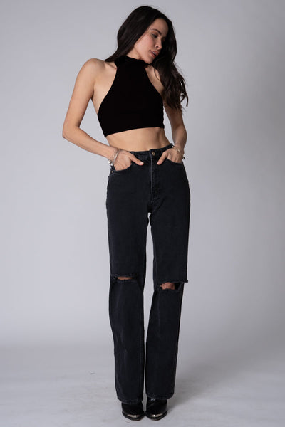 WIDE RIB HALTER TOP