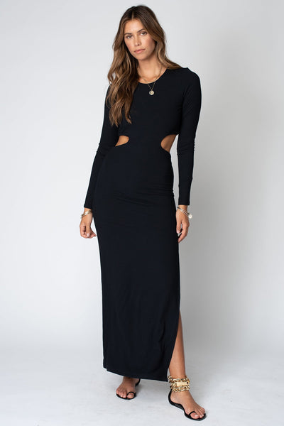 WIDE RIB CUT OUT LONG SLEEVE MAXI