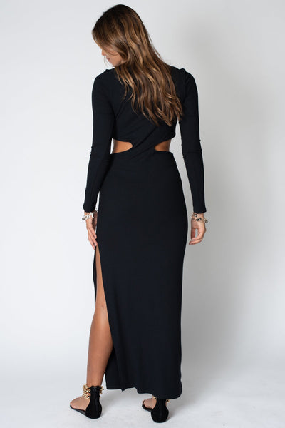 WIDE RIB CUT OUT LONG SLEEVE MAXI